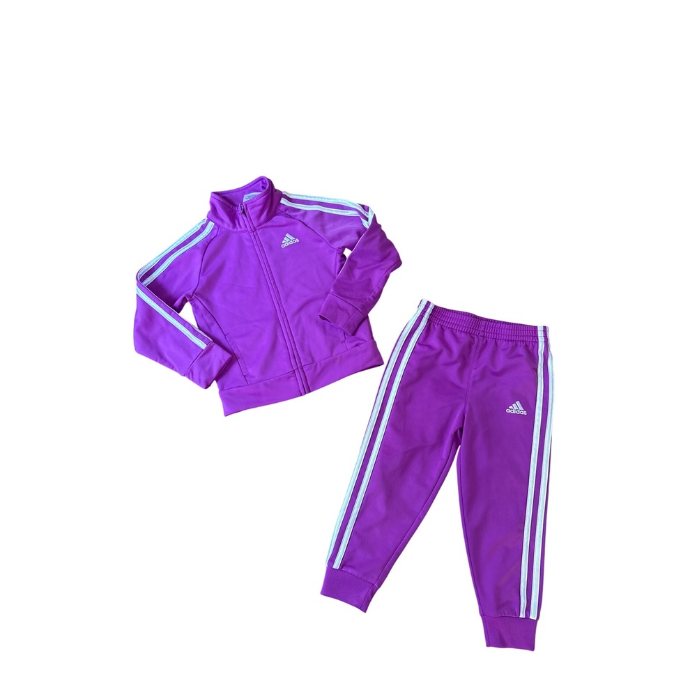 Adidas Tracksuit Kids Purple 3-Stripe Zip Jacket and Pants Set SIZE 3T